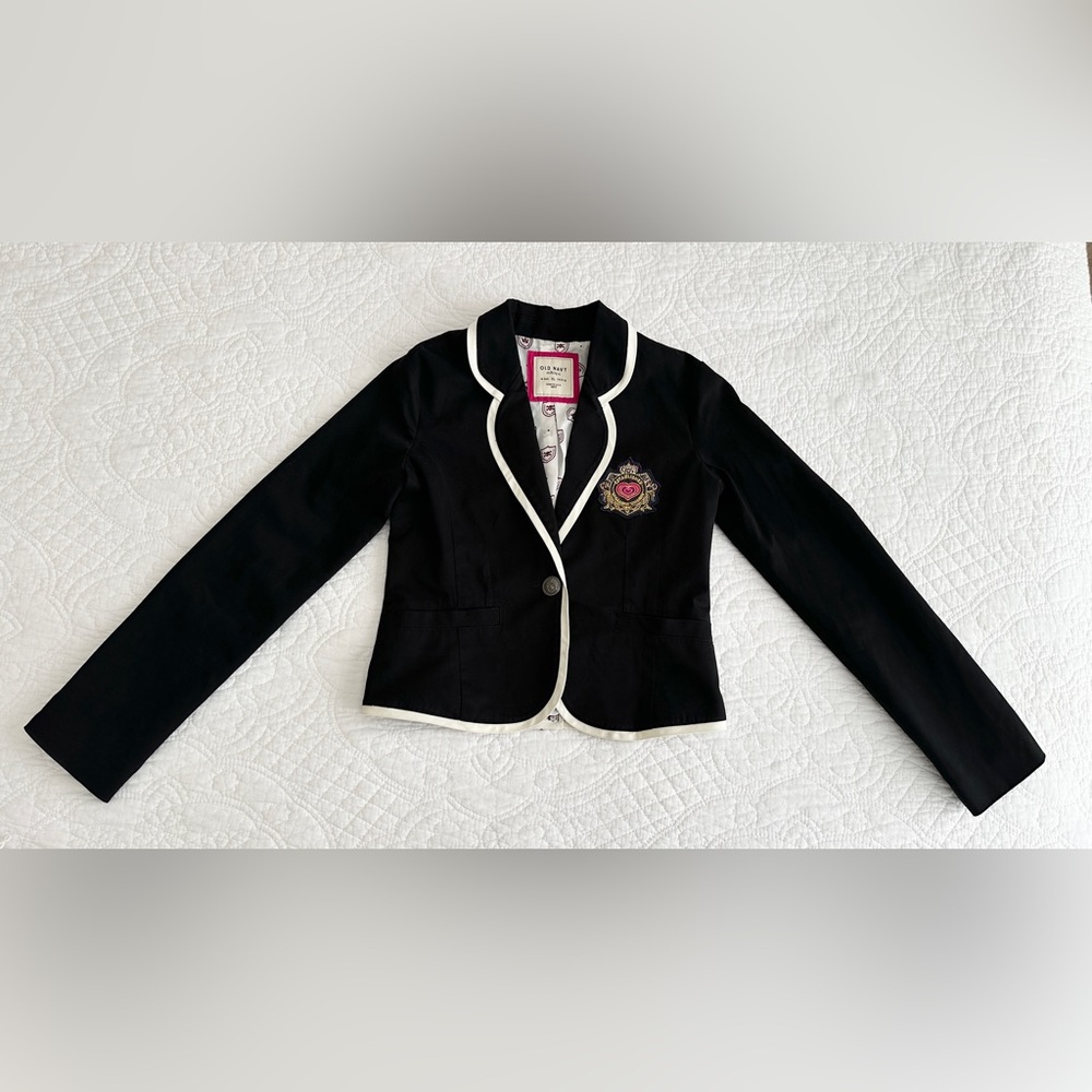 Old Navy Girls XL Black Blazer Embroidered Preppy Collegiate Pockets Retro Y2K